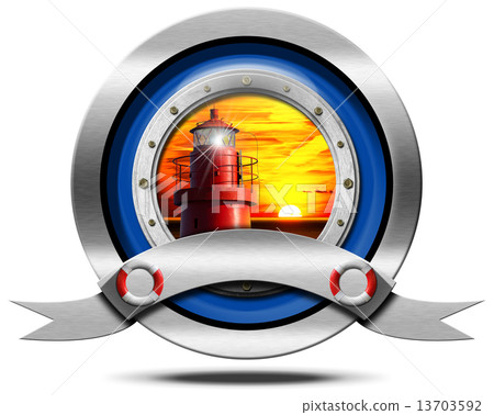 Metallic Icon with Red Lighthouse 13703592