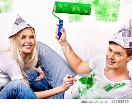 Family paint wall at home. 13705465