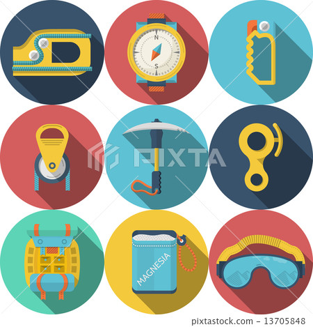 Flat colored vector icons for rock climbing 13705848