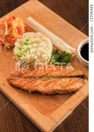 Grilled salmon with rice Grilled salmon with rice 13706484