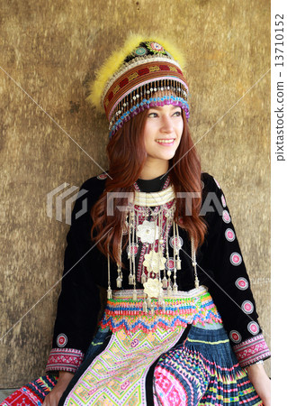 Traditionally dressed Mhong hill tribe woman 13710152