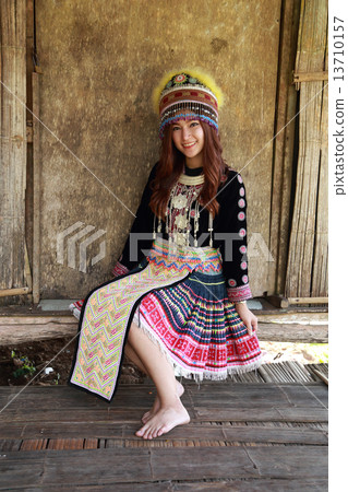 Traditionally dressed Mhong hill tribe woman 13710157