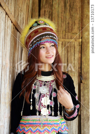 Traditionally dressed Mhong hill tribe woman 13710173