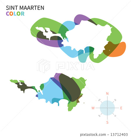 Abstract vector color map of Sint Maarten with transparent paint effect. 13712403