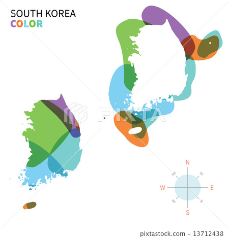Abstract vector color map of South Korea with transparent paint effect. 13712438