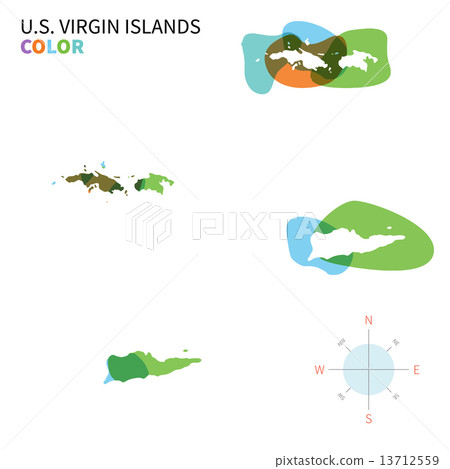 Abstract vector color map of U.S. Virgin Islands with transparent paint effect. 13712559