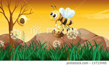 A bee flying going to the beehive A bee flying going to the beehive 13713440
