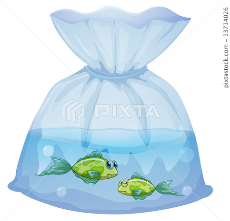 Green fishes inside the plastic pouch Green fishes inside the plastic pouch 13714026
