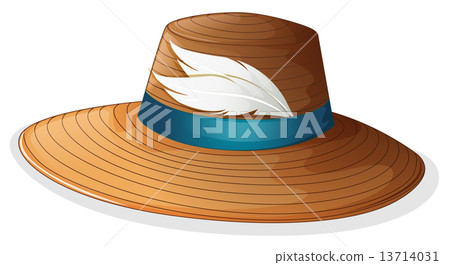A brown hat with white feathers A brown hat with white feathers 13714031
