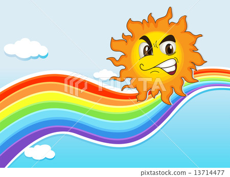 A sky with a rainbow and an angry sun 13714477