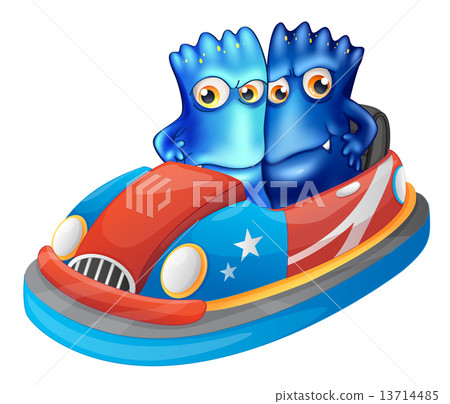 Two blue monsters riding a car 13714485