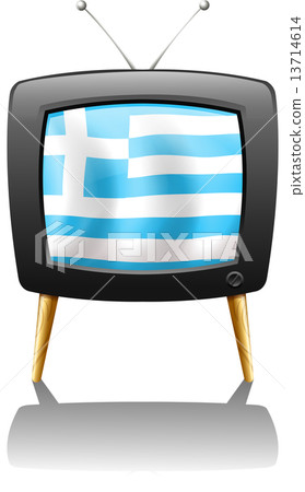 A TV screen with the flag of Greece A TV screen with the flag of Greece 13714614