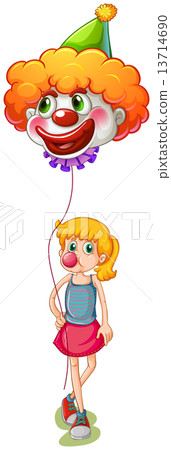 A tall girl holding a clown balloon 13714690
