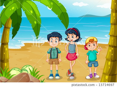 Children strolling at the beach Children strolling at the beach 13714697