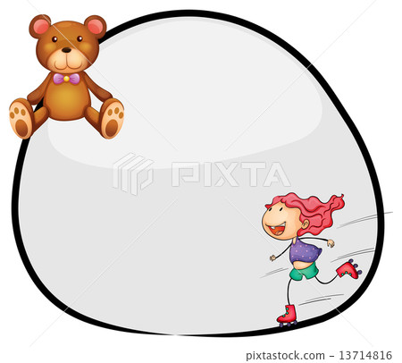 A round template with a young girl rollerskating and a bear 13714816
