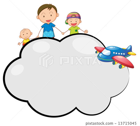 An empty cloud callout with a family and a plane An empty cloud callout with a family and a plane 13715045