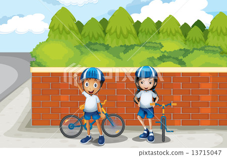 Two young bikers at the street Two young bikers at the street 13715047