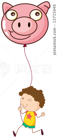 A boy holding a pig balloon A boy holding a pig balloon 13715049