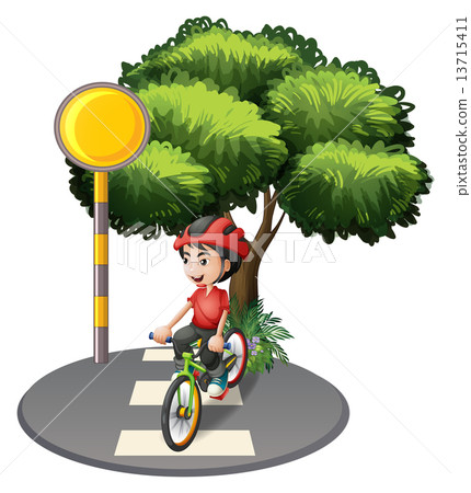 A street with a boy biking A street with a boy biking 13715411