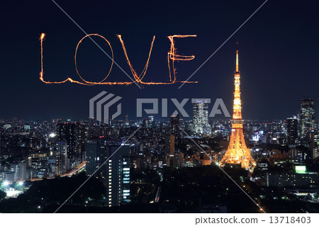 Love sparkle Fireworks celebrating over Tokyo cityscape at night Love sparkle Fireworks celebrating over Tokyo cityscape at night 13718403