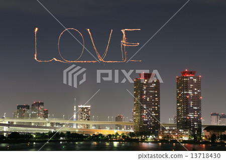 Love sparkle Fireworks celebrating over Odaiba Japan 13718430