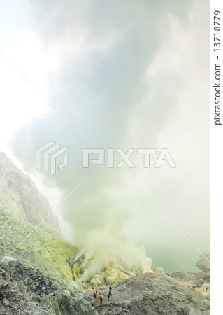 Sulfur mining at Kawah Ijen volcano, Java, Indonesia 13718779
