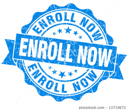 enroll now blue grunge seal isolated on white 13719672