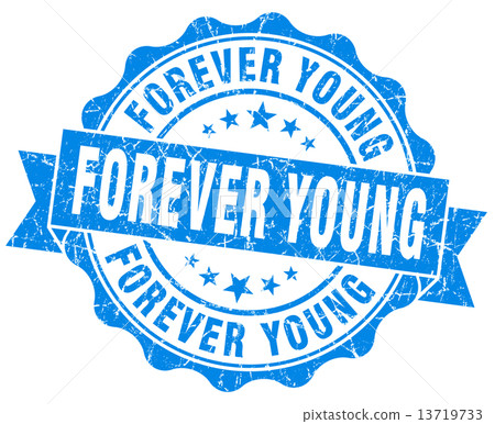 forever young blue grunge seal isolated on white 13719733