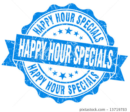 happy hour specials blue grunge seal isolated on white 13719783