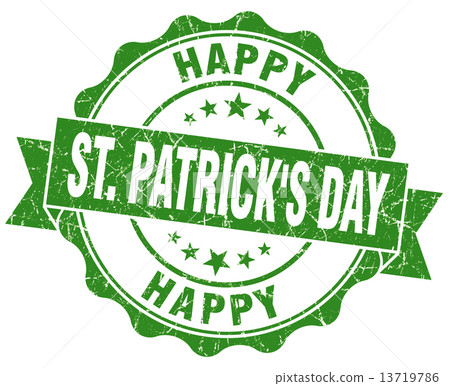 happy st Patrick's day green grunge seal isolated on white 13719786