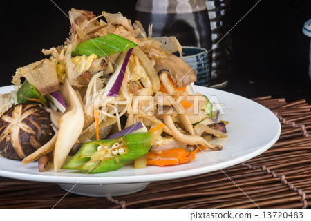 japanese cuisine. fried mix vegetables on the background japanese cuisine. fried mix vegetables on the background 13720483