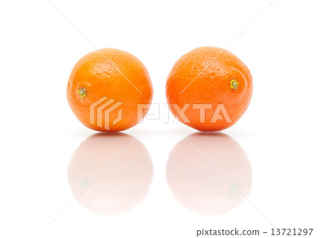 two tangerine isolated on white background with reflection two tangerine isolated on white background with reflection 13721297