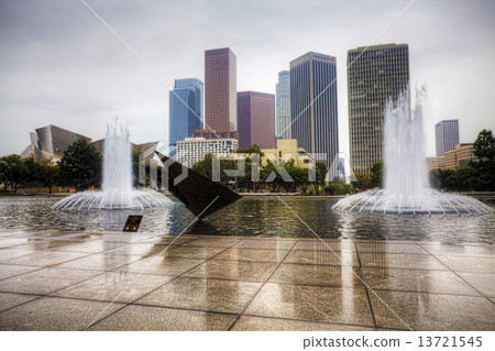 Los Angeles city center with reflecting pool in the foreground Los Angeles city center with reflecting pool in the foreground 13721545