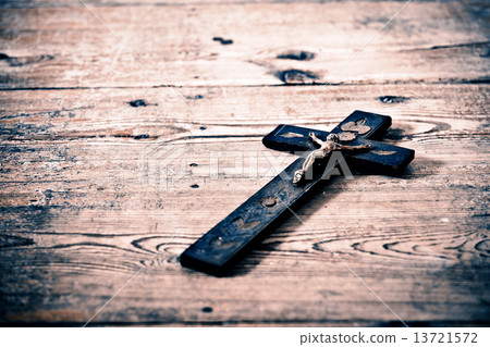 Old cross with jesus on the old floor Old cross with jesus on the old floor 13721572