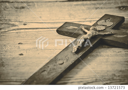 Old cross with jesus on the old floor Old cross with jesus on the old floor 13721573
