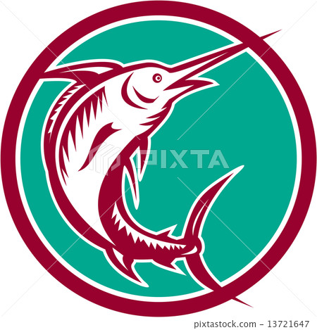 Blue Marlin Fish Jumping Circle Retro 13721647