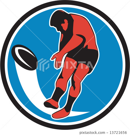 Rugby Player Kicking Ball Circle Retro Rugby Player Kicking Ball Circle Retro 13721656