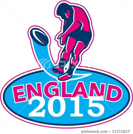 Rugby Player Kicking Ball England 2015 Retro Rugby Player Kicking Ball England 2015 Retro 13721657
