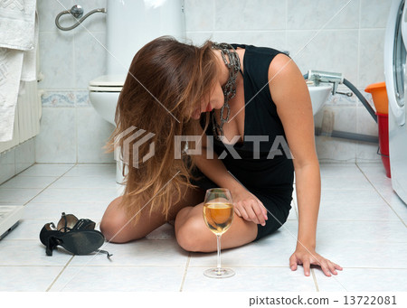 attractive drunk woman with wine 13722081