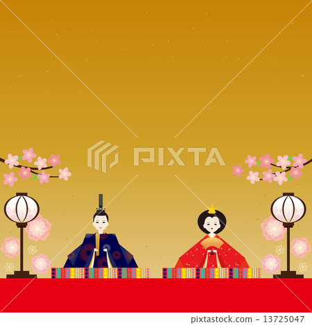 Copy Space - Hina Dolls, Hina Matsuri Image (Golden Background) 13725047