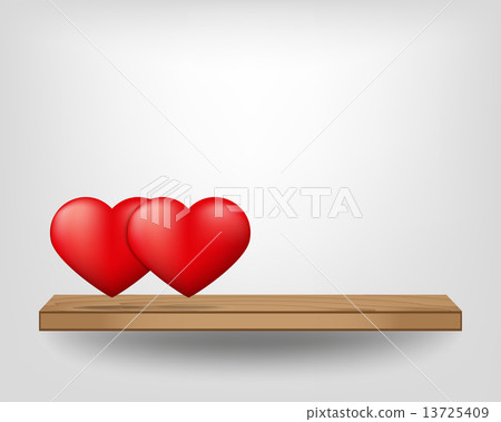 Red heart on wood shelf 13725409