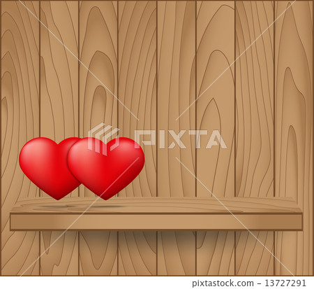 Red heart with Valentine's day on wood shelf Red heart with Valentine's day on wood shelf 13727291