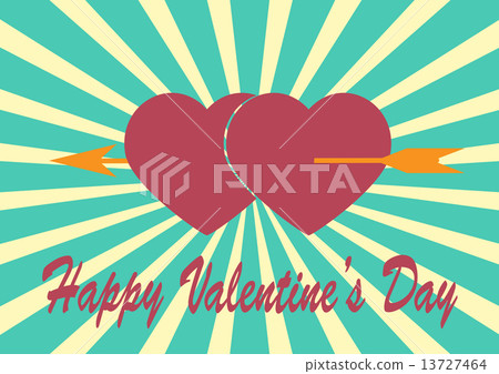 Red heart with arrow on Sun rays Illustration with Valentine's D Red heart with arrow on Sun rays Illustration with Valentine's D 13727464