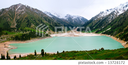 Big Almaty Lake panorama, Tien Shan Mountains in Almaty 13728172
