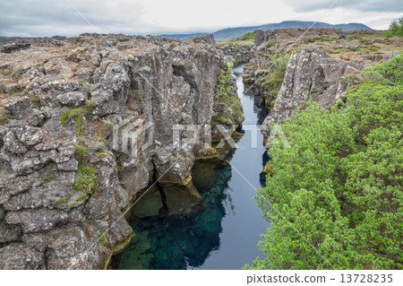 National Park of Thingvellir in Iceland, water and rocks 13728235