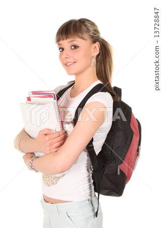 Young smiling student woman. Over white background Young smiling student woman. Over white background 13728847
