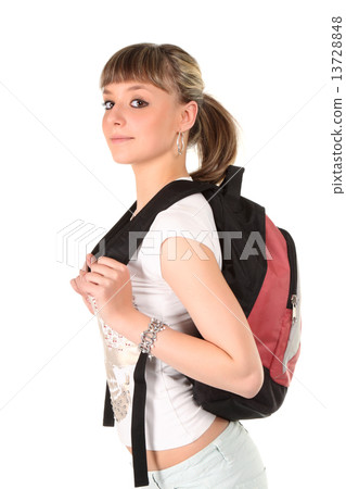 Young smiling student woman. Over white background Young smiling student woman. Over white background 13728848