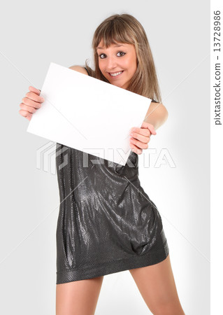 Sexy young girl holding a banner ad 13728986