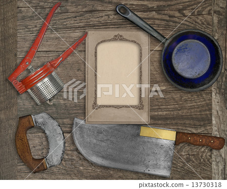 vintage kitchen knife and utensils collage vintage kitchen knife and utensils collage 13730318