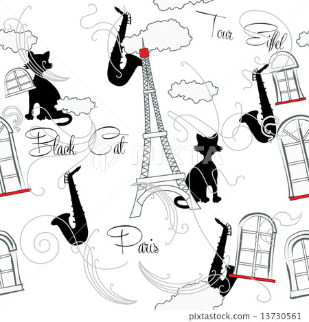 Seamless pattern with  Paris, music and saxophone-08 13730561
